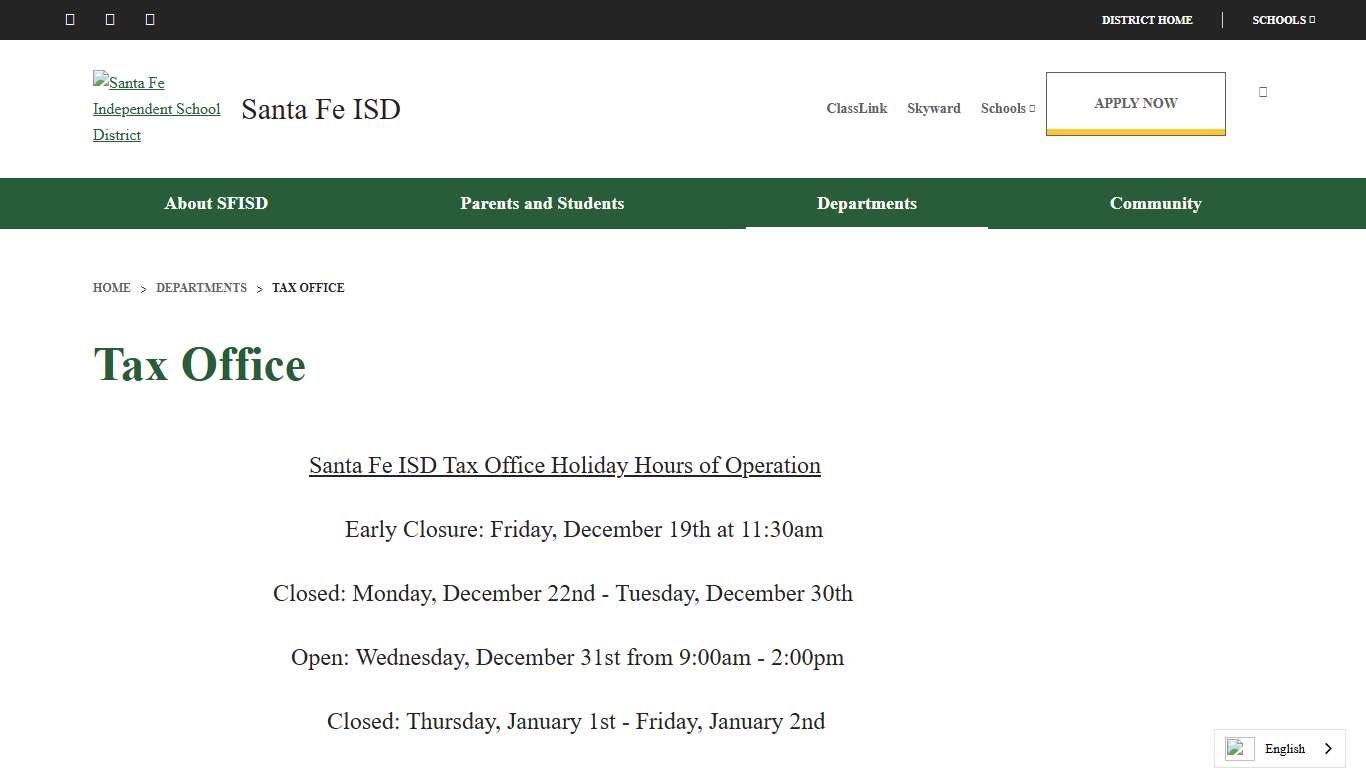 Tax Office - Santa Fe Independent School District